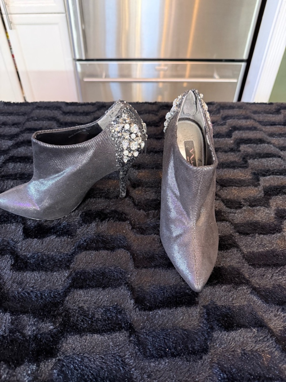 Caparros Silver Crystal-Embellished Pointed Ankle Booties